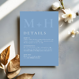 Modern Dusty Blue Monogram Wedding Details Informatiekaartje