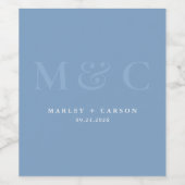 Modern Dusty Blue Monogram Wedding  Wijn Etiket (Enkel label)