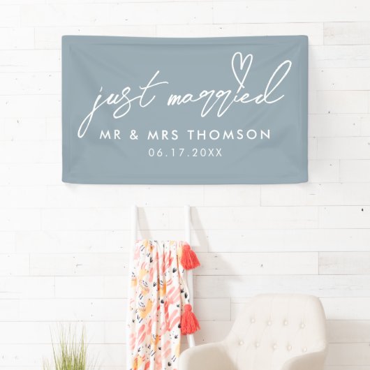 Modern Dusty Blue net getrouwd met legant bruiloft Spandoek (Insitu)