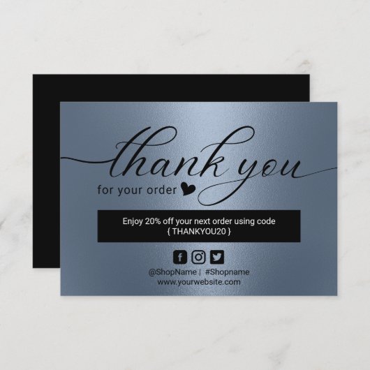 Modern Dusty Blue Order Hartelijk dank Bedankkaart (Voorkant / Achterkant)