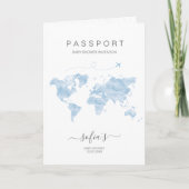 Modern Dusty Blue Passport Wereldkaart Baby shower (Voorkant)