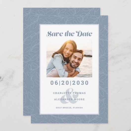 Modern Dusty Blue Pattern | De datumfoto opslaan Save The Date (Voorkant / Achterkant)