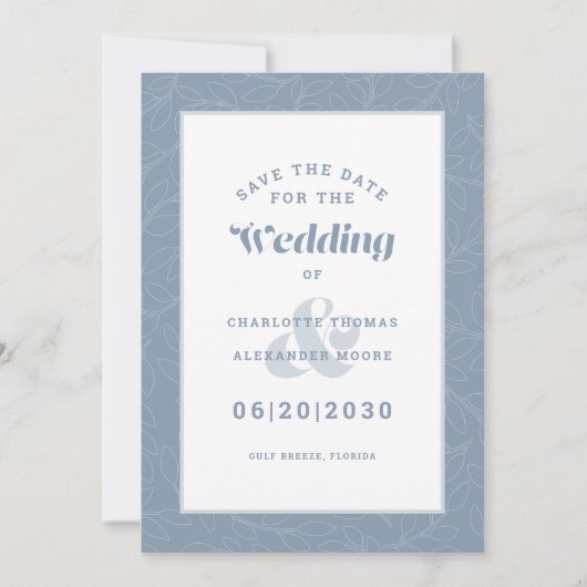 Modern Dusty Blue Pattern Wedding Verloving Save Save The Date (Voorkant)