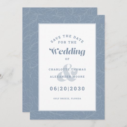 Modern Dusty Blue Pattern Wedding Verloving Save Save The Date (Voorkant / Achterkant)