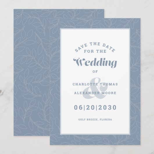 Modern Dusty Blue Pattern Wedding Verloving Save The Date (Voorkant / Achterkant)