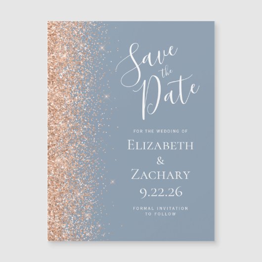 Modern Dusty Blue Peach Save Date Magnetische Kaar (Voorkant)
