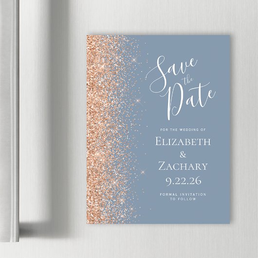 Modern Dusty Blue Peach Save Date Magnetische Kaar