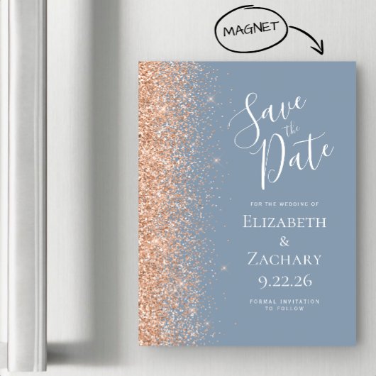 Modern Dusty Blue Peach Save Date Magnetische Kaar