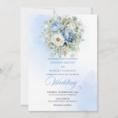 Modern Dusty Blue Peony Gold Frame Wedding Invites Kaart (Voorkant)