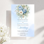 Modern Dusty Blue Peony Gold Frame Wedding Invites Kaart