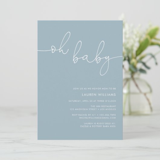 Modern Dusty Blue Photo Baby shower Kaart (Staand voorkant)