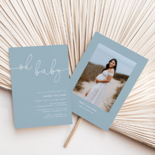Modern Dusty Blue Photo Baby shower Kaart