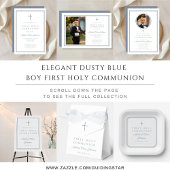 Modern Dusty Blue Photo Boy First Holy Communion Kaart