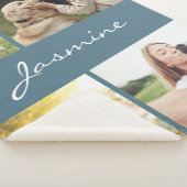 Modern Dusty Blue Photo Collage Dog Sherpa Deken (3/4)