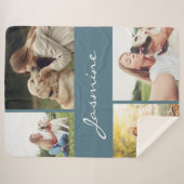Modern Dusty Blue Photo Collage Dog Sherpa Deken (Voorkant (horizontaal))