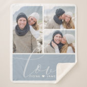 Modern Dusty Blue Photo Collage Love Personalized Sherpa Deken (Voorkant)