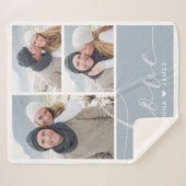 Modern Dusty Blue Photo Collage Love Personalized Sherpa Deken (Voorkant (horizontaal))