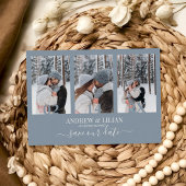 Modern Dusty Blue Photo Collage Monogram Weddensch Save The Date