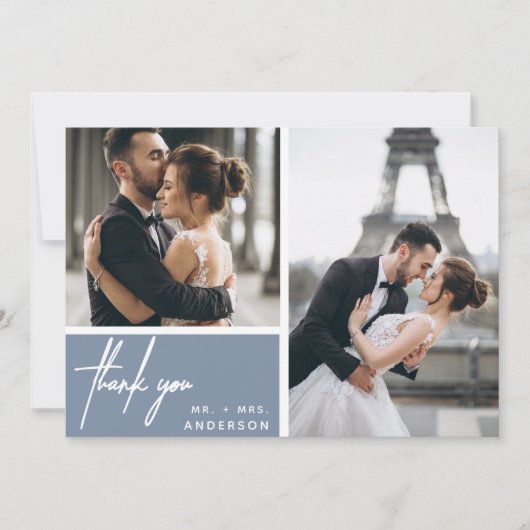 Modern Dusty Blue Photo Collage Weddenschap Hartel (Voorkant)