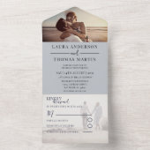 Modern Dusty Blue Photo Collage Wedding All In One Uitnodiging (Binnen)