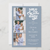 Modern Dusty Blue Photo Collage Wedding Save The Date (Voorkant)