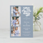 Modern Dusty Blue Photo Collage Wedding Save The Date (Staand voorkant)