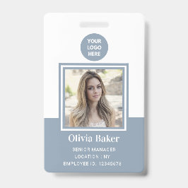 Modern Dusty Blue Photo ID Business Logo Employee Badge