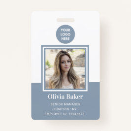 Modern Dusty Blue Photo ID Business Logo Employee Badge