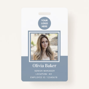 Modern Dusty Blue Photo ID Business Logo Employee Badge