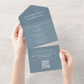 Modern Dusty Blue Photo Minimalist QR Code RSVP All In One Uitnodiging (Afscheurbaar)