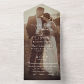 Modern Dusty Blue Photo Wedding RSVP All In One Uitnodiging (Binnen)