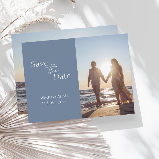 Modern Dusty Blue Photo Wedding Save the Date Briefkaart