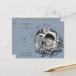 Modern Dusty Blue Photo Wedding Save the Date Briefkaart