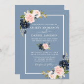 Modern Dusty Blue Pink Blush Floral Wedding Kaart (Voorkant / Achterkant)