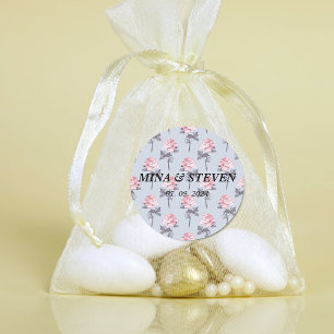 Modern Dusty Blue Pink Floral bruiloft Ronde Sticker