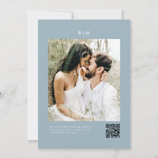 Modern Dusty Blue QR Code Foto Bruiloft Kaart (Achterkant)