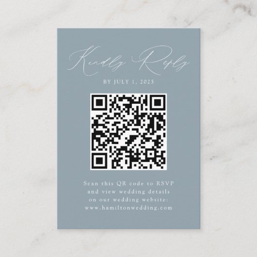 Modern Dusty Blue QR Code RSVP Informatiekaartje (Voorkant)