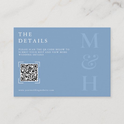 Modern Dusty Blue QR Code Wedding Online RSVP Card Informatiekaartje (Voorkant)