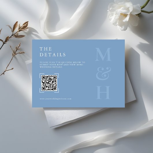 Modern Dusty Blue QR Code Wedding Online RSVP Card Informatiekaartje