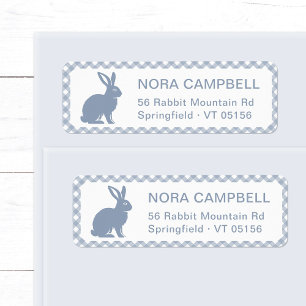 Modern Dusty Blue Rabbit Gingham Retouradres Etiket
