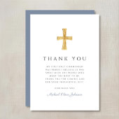 Modern Dusty Blue Religious Boy First Communion Bedankkaart