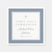 Modern Dusty Blue Religious Boy First Communion Servet (Voorkant)