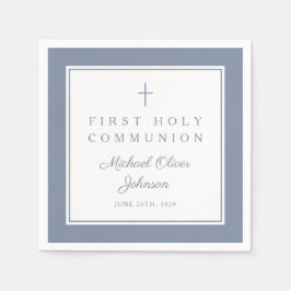 Modern Dusty Blue Religious Boy First Communion Servet