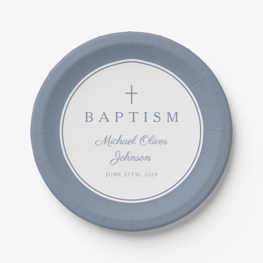 Modern Dusty Blue Religious Cross Baptism Papieren Bordje (Voorkant)