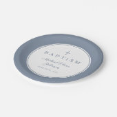 Modern Dusty Blue Religious Cross Baptism Papieren Bordje (Gekanteld)