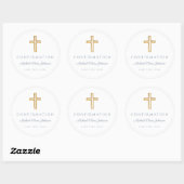 Modern Dusty Blue Religious Cross Boy Confirmation Ronde Sticker (Vel)