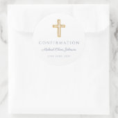 Modern Dusty Blue Religious Cross Boy Confirmation Ronde Sticker (Tas)