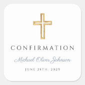 Modern Dusty Blue Religious Cross Boy Confirmation Vierkante Sticker (Voorkant)