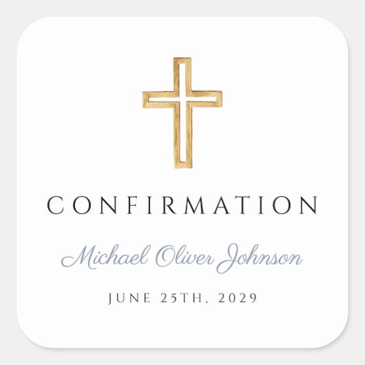 Modern Dusty Blue Religious Cross Boy Confirmation Vierkante Sticker (Voorkant)