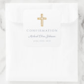 Modern Dusty Blue Religious Cross Boy Confirmation Vierkante Sticker (Tas)